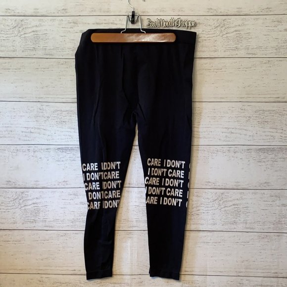 I DON'T CARE Rainbow Stretch Plus Size Black Leggings - Picture 7 of 10